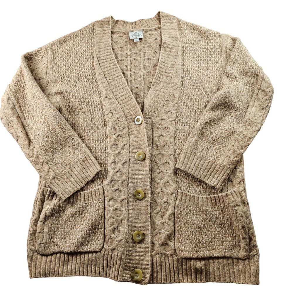 St. John's Bay Shine Cardigan Sweater Women Medium Brown Cable-Knit Button Front